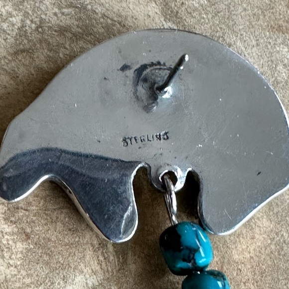 Gorgeous bear inlay sterling silver Native American turquoise sugilite earrings - Picture 10 of 12